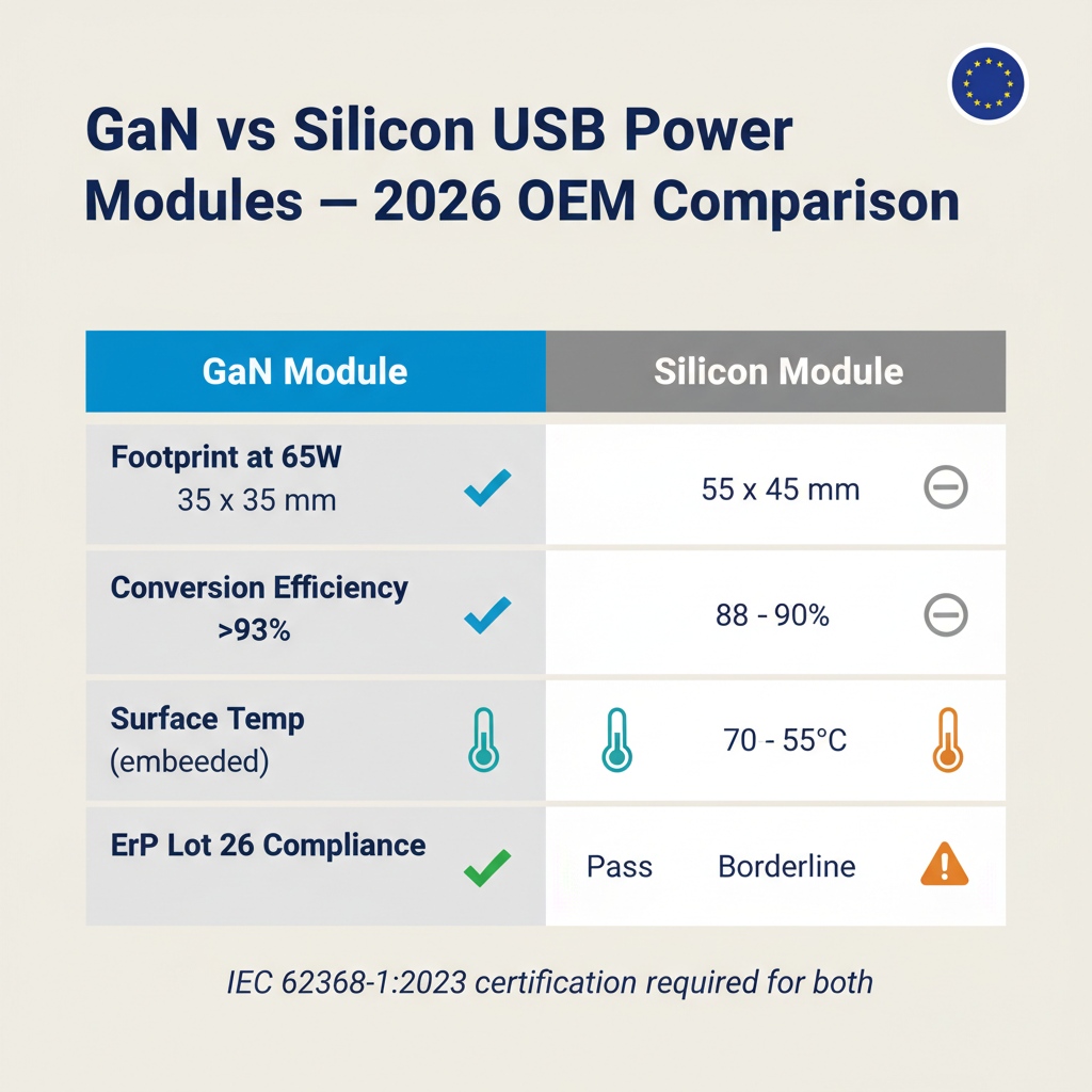 Porównanie technologii GaN i krzemowego MOSFET-a w modułach USB wbudowanych w meble
