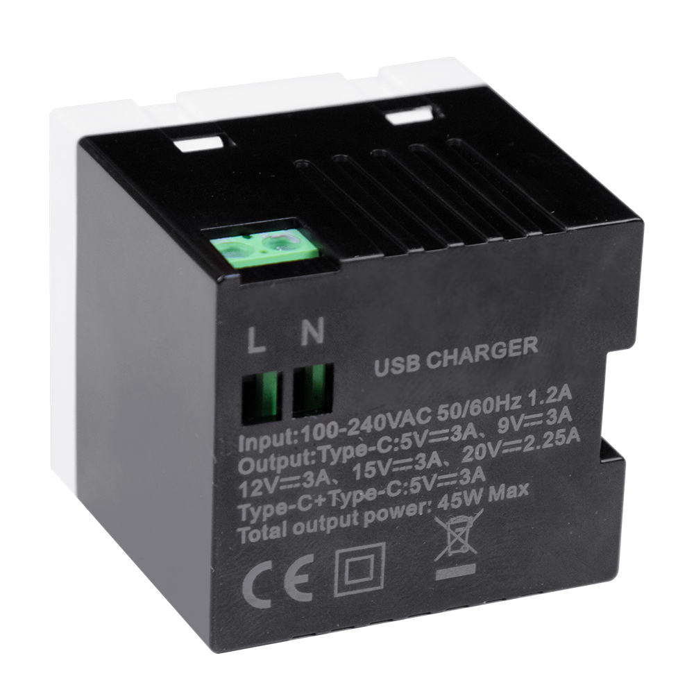 Модуль с двумя розетками USB-C мощностью 45 Вт | Быстрая зарядка PD для офиса и мебели